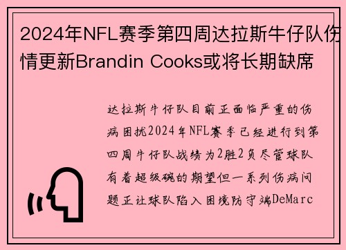 2024年NFL赛季第四周达拉斯牛仔队伤情更新Brandin Cooks或将长期缺席